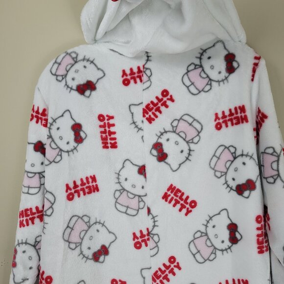 Hello Kitty Hooded One Piece Pajamas Women's Size XL Fleece Zip Up Sleepwear - Picture 9 of 15